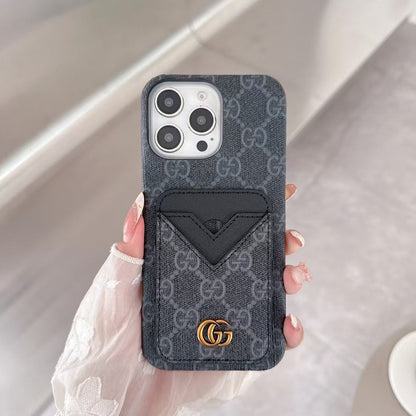 Gucci-inspired monogram card pocket case for iPhone 15