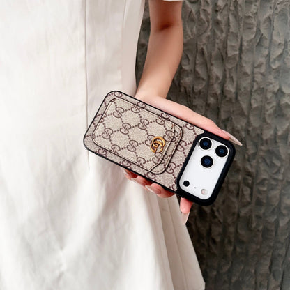 Gucci-inspired fine monogram iPhone 17 case with wallet card holder