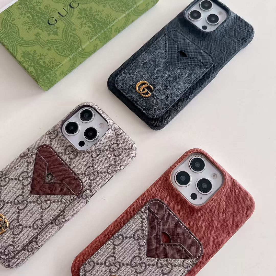 Gucci-inspired monogram card pocket case for iPhone 15