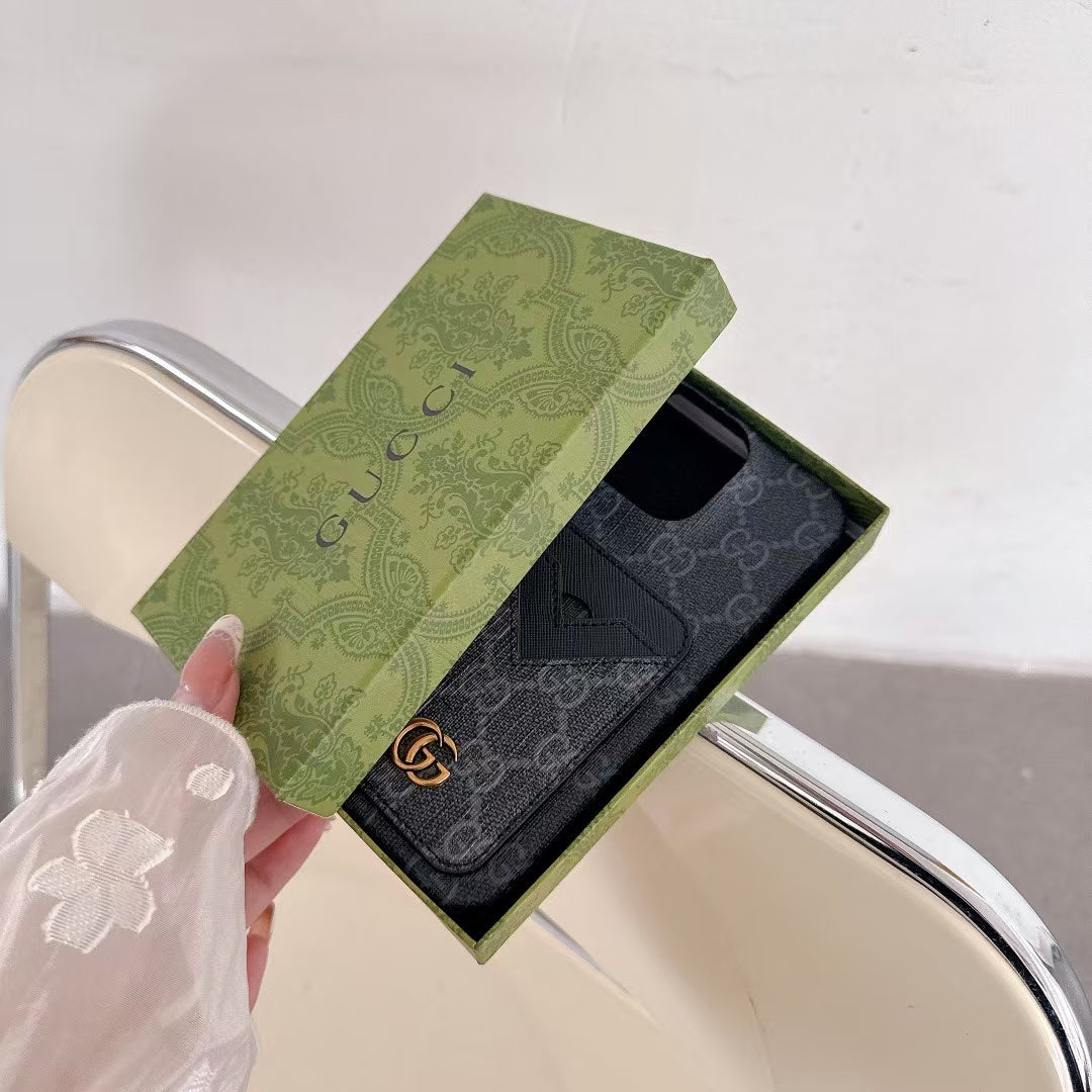 Gucci-inspired monogram card pocket case for iPhone 15