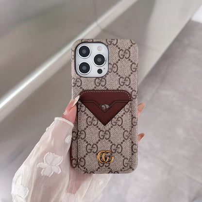 Gucci-inspired monogram card pocket case for iPhone 15