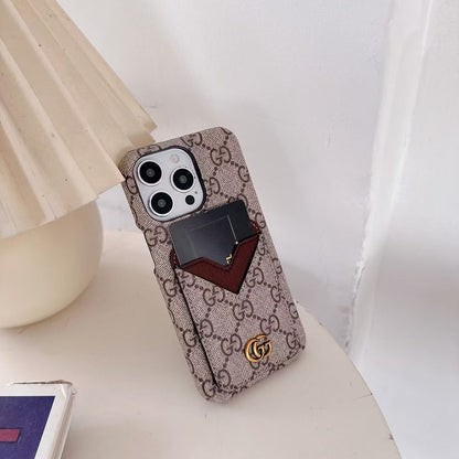Gucci-inspired monogram card pocket case for iPhone 15