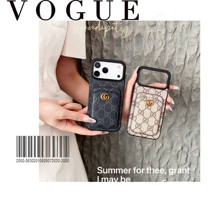 Gucci-inspired fine monogram iPhone 17 case with wallet card holder