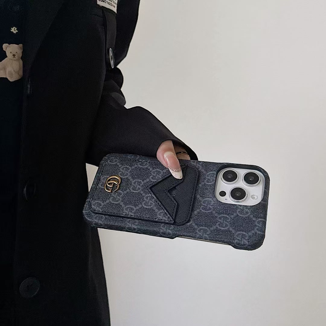 Gucci-inspired monogram card pocket case for iPhone 15
