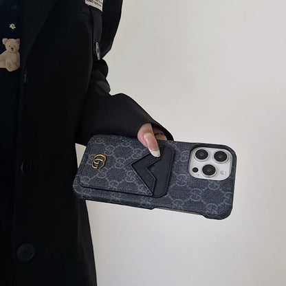Gucci-inspired monogram card pocket case for iPhone 15
