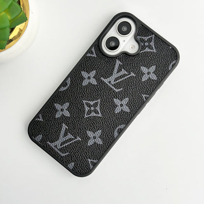 Louis Vuitton-inspired monogram leather iPhone case with camera cutout