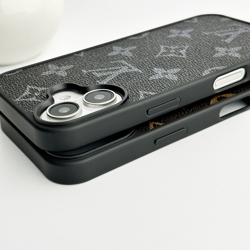 Louis Vuitton-inspired monogram leather iPhone case with camera cutout