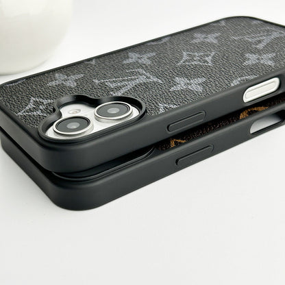 Louis Vuitton-inspired monogram leather iPhone case with camera cutout