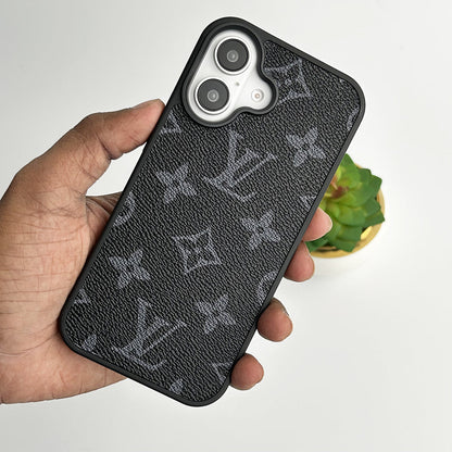 Louis Vuitton-inspired monogram leather iPhone case with camera cutout