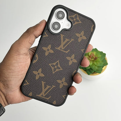 Louis Vuitton-inspired monogram leather iPhone case with camera cutout