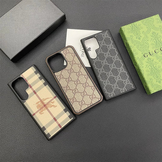 Gucci-inspired check and monogram cases for iPhone 13 and Samsung
