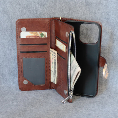 Louis Vuitton-inspired pink monogram flip wallet case for iPhone 17 Pro Max
