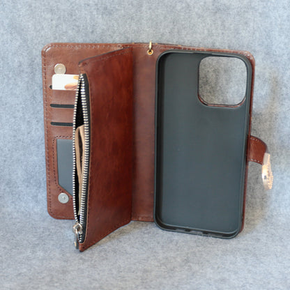 Louis Vuitton-inspired pink monogram flip wallet case for iPhone 17 Pro Max