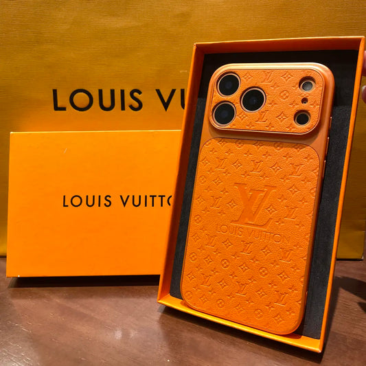 Louis Vuitton-inspired orange iPhone 17 case