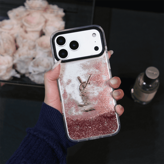 YSL-inspired glitter finish iPhone case with emblem detail