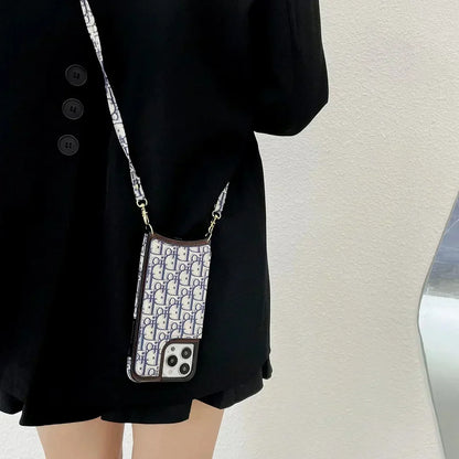 Dior-inspired all-over pattern iPhone case with lanyard