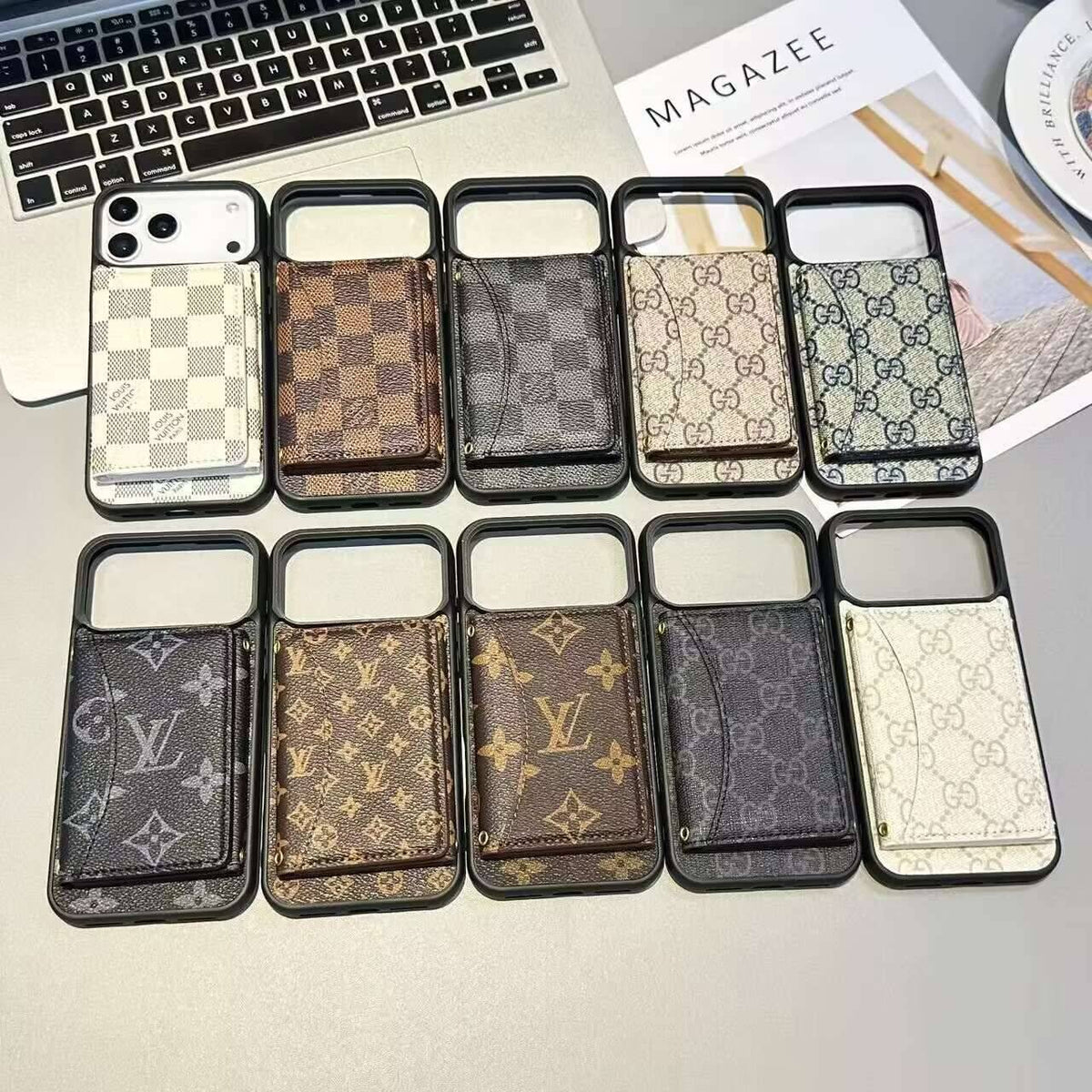 Louis Vuitton-inspired monogram iPhone 17 Pro Max case with card holder