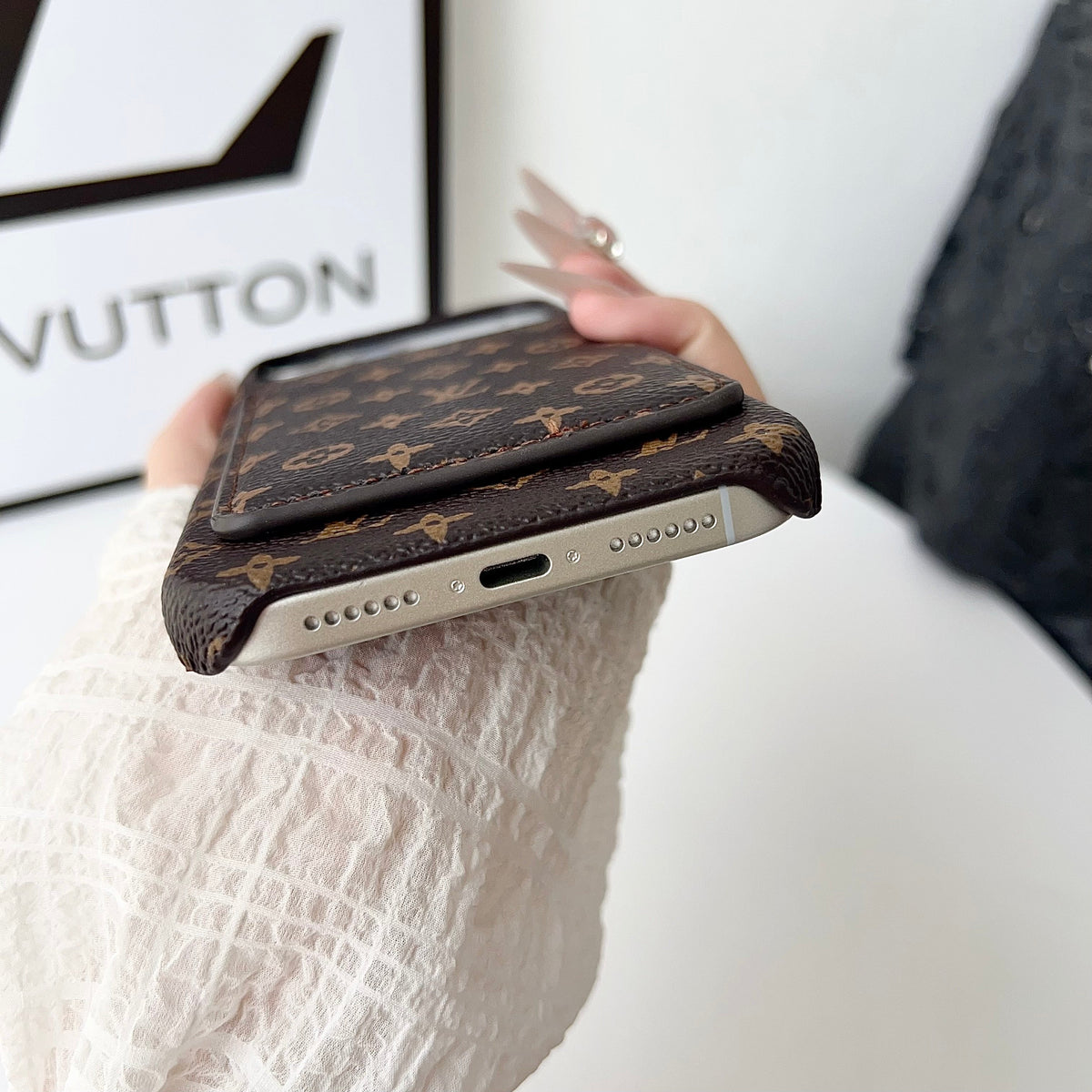 Louis Vuitton-inspired monogram iPhone 17 case with card wallet