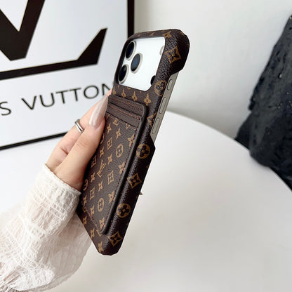 Louis Vuitton-inspired monogram iPhone 17 case with card wallet
