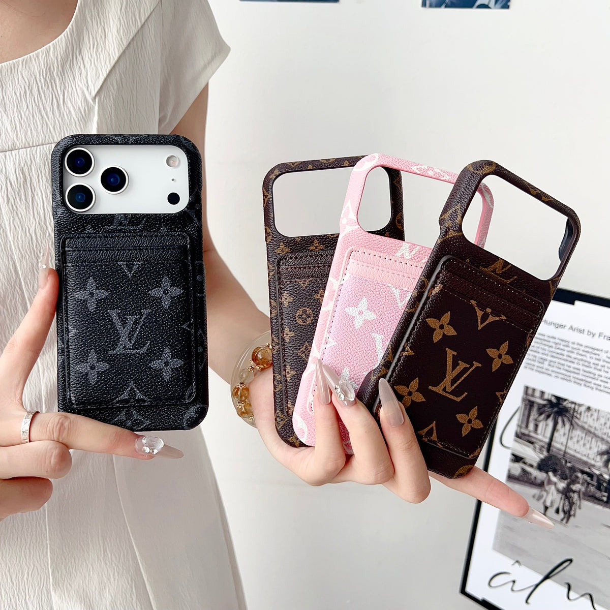 Louis Vuitton-inspired monogram iPhone 17 case with card wallet