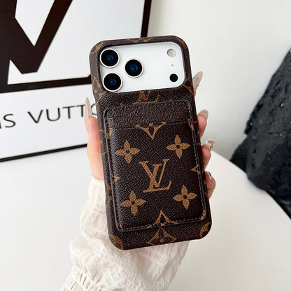 Louis Vuitton-inspired monogram iPhone 17 case with card wallet