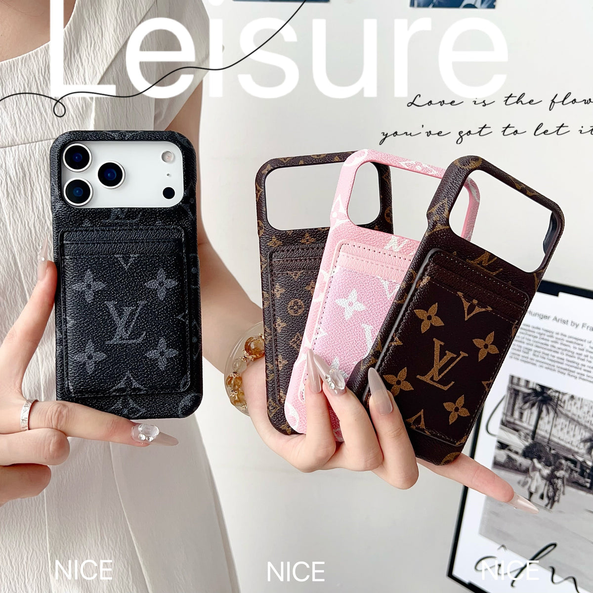 Louis Vuitton-inspired monogram iPhone 17 case with card wallet