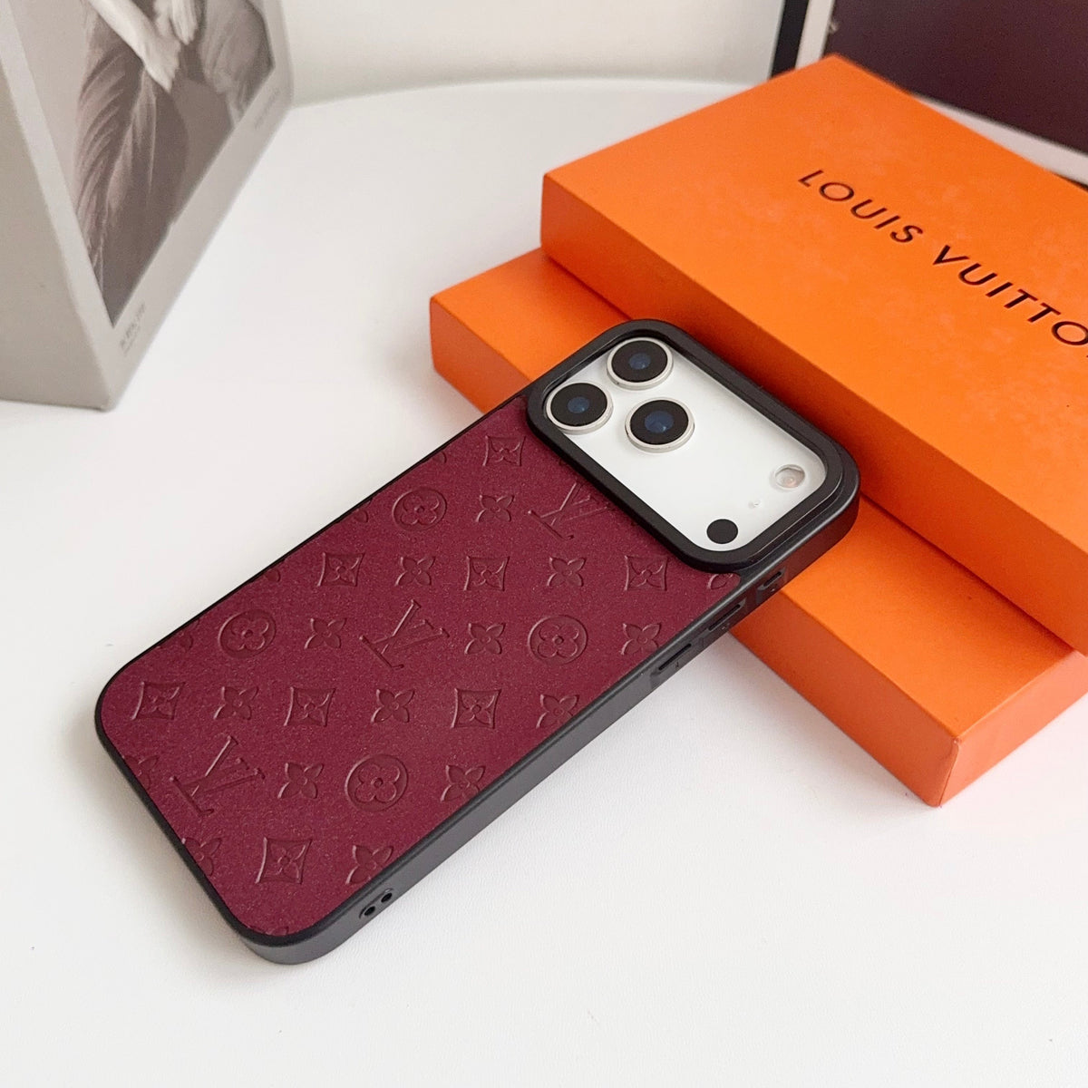 Louis Vuitton-inspired embossed monogram case for iPhone 17 Pro Max