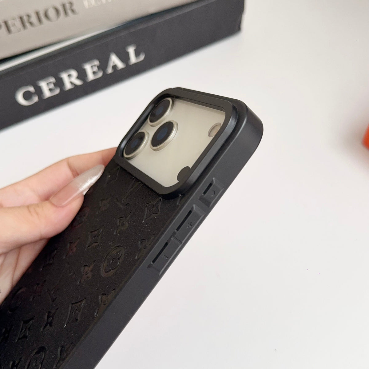 Louis Vuitton-inspired embossed monogram case for iPhone 17 Pro Max