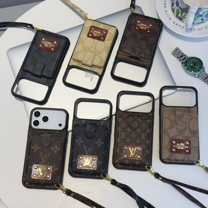 Louis Vuitton-inspired monogram iPhone 17 case with card pocket and wrist strap