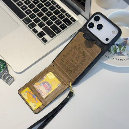 Louis Vuitton-inspired monogram iPhone 17 case with card pocket and wrist strap