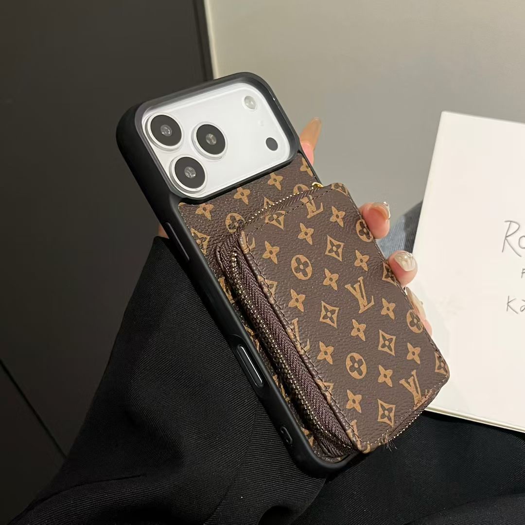 Louis Vuitton-inspired monogram iPhone 17 case with wallet holder