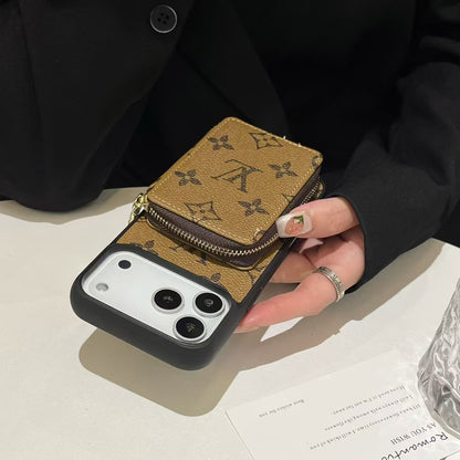 Louis Vuitton-inspired monogram iPhone 17 case with wallet holder
