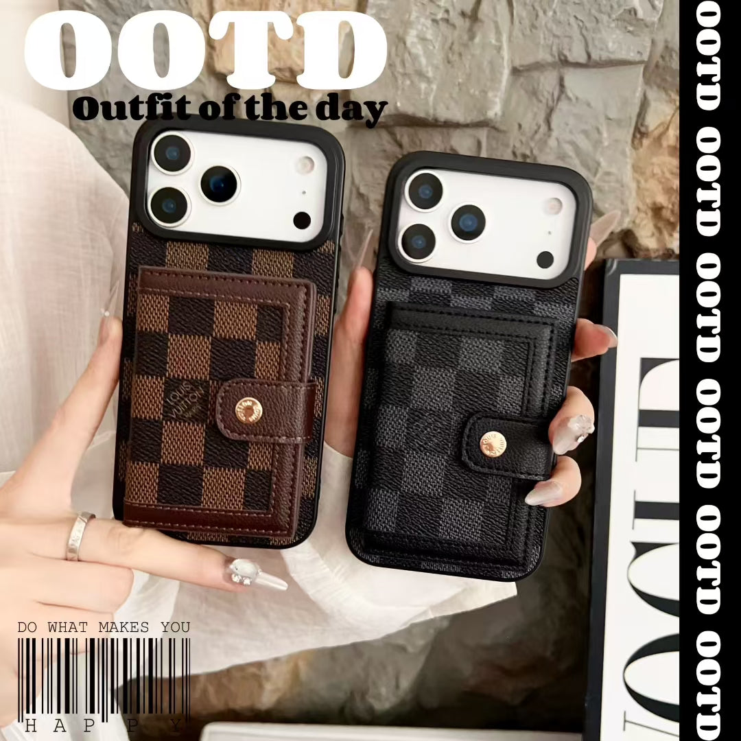 Louis Vuitton-inspired monogram iPhone 17 case with wallet card holder