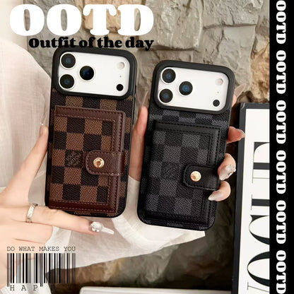 Louis Vuitton-inspired monogram iPhone 17 case with wallet card holder