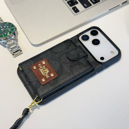 Louis Vuitton-inspired monogram iPhone 17 case with card pocket and wrist strap