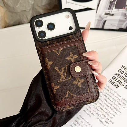 Louis Vuitton-inspired monogram iPhone 17 case with wallet card holder
