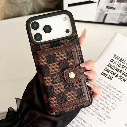 Louis Vuitton-inspired monogram iPhone 17 case with wallet card holder