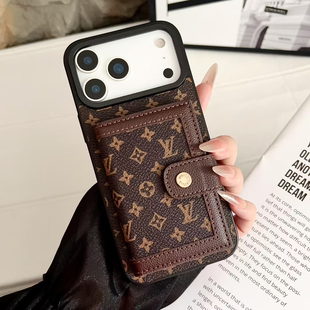 Louis Vuitton-inspired monogram iPhone 17 case with wallet card holder
