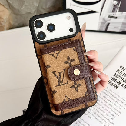 Louis Vuitton-inspired monogram iPhone 17 case with wallet card holder