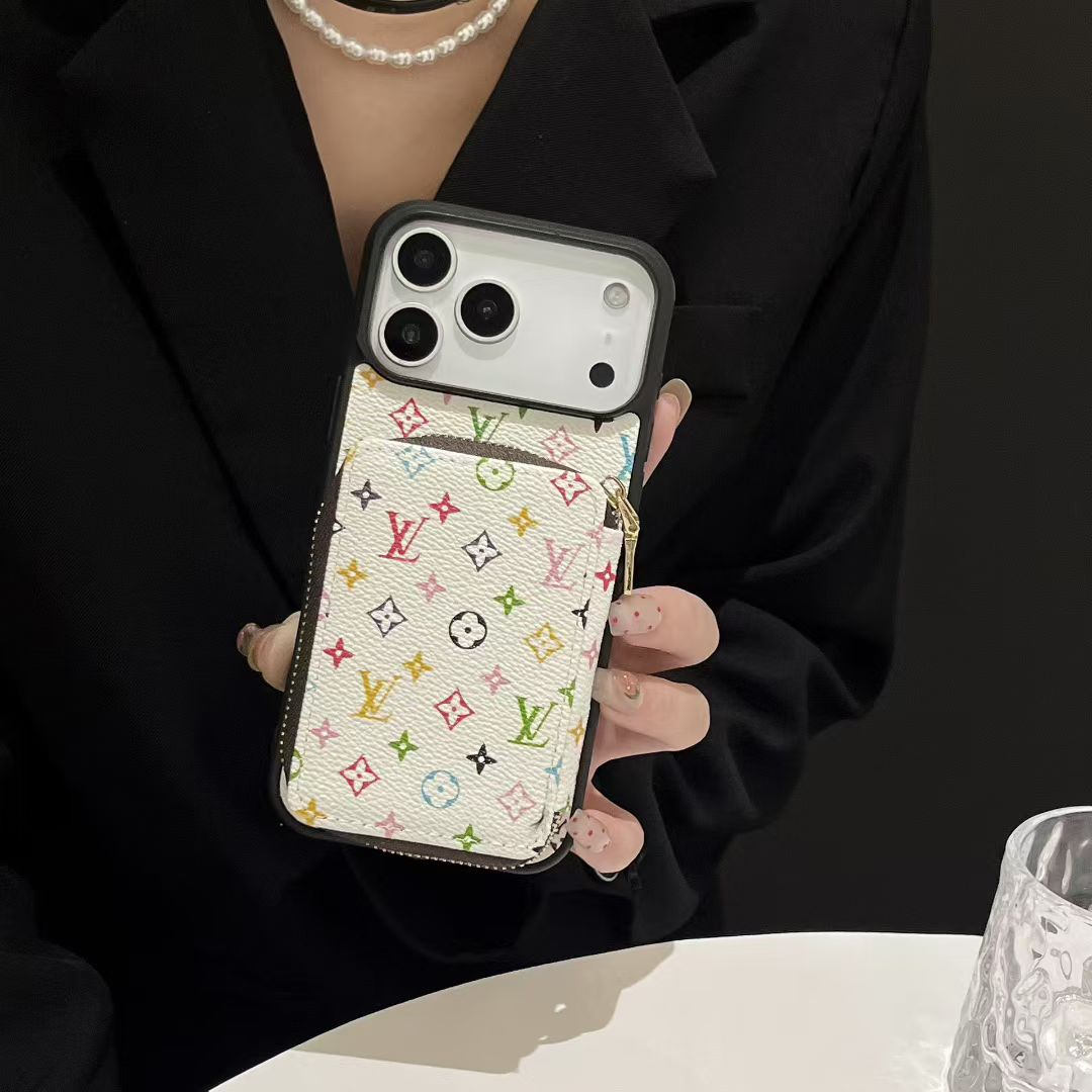 Louis Vuitton-inspired monogram iPhone 17 case with wallet holder