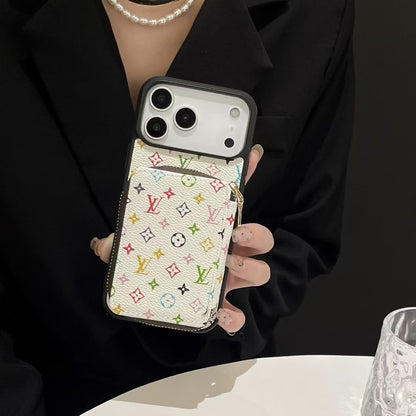 Louis Vuitton-inspired monogram iPhone 17 case with wallet holder