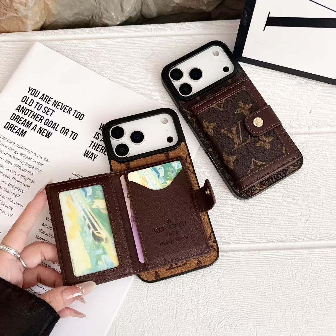 Louis Vuitton-inspired monogram iPhone 17 case with wallet card holder