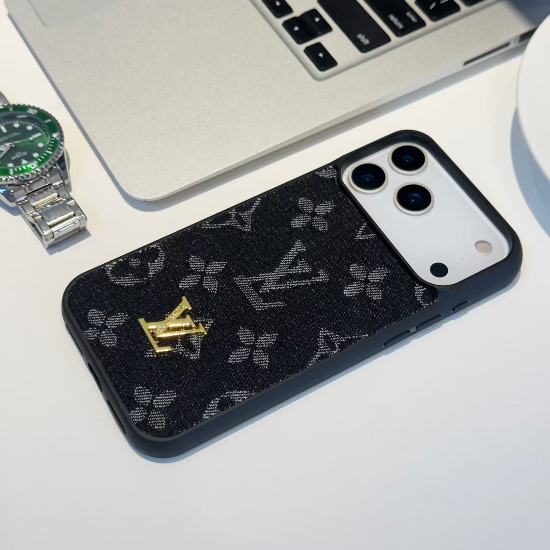 Louis Vuitton-inspired monogram iPhone 17 case with contrast camera surround