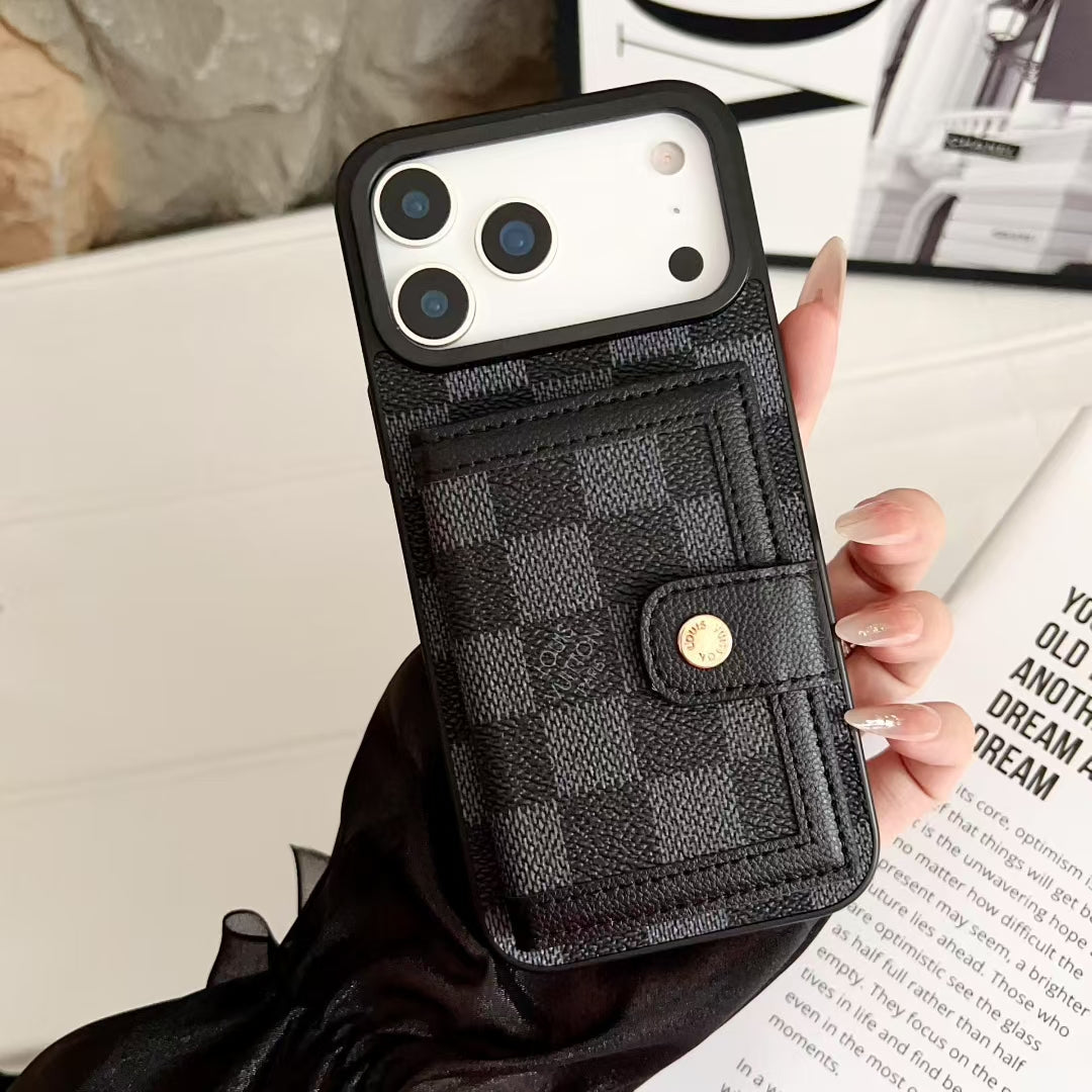 Louis Vuitton-inspired monogram iPhone 17 case with wallet card holder