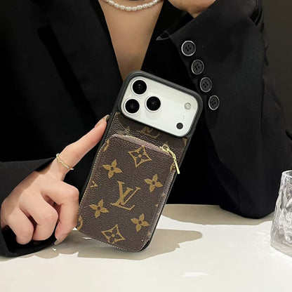 Louis Vuitton-inspired monogram iPhone 17 case with wallet holder