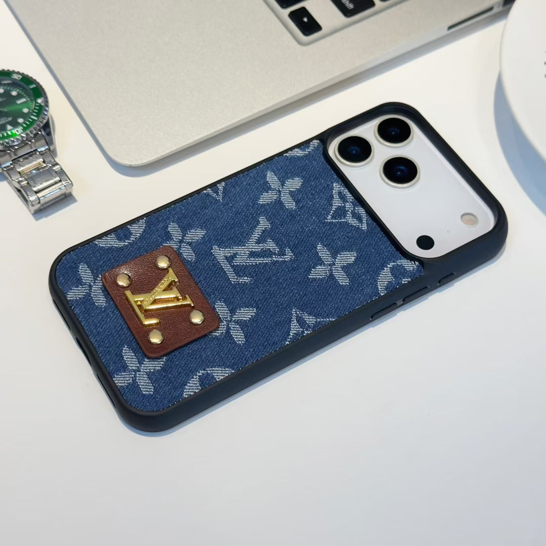 Louis Vuitton-inspired monogram iPhone 17 case with contrast camera surround