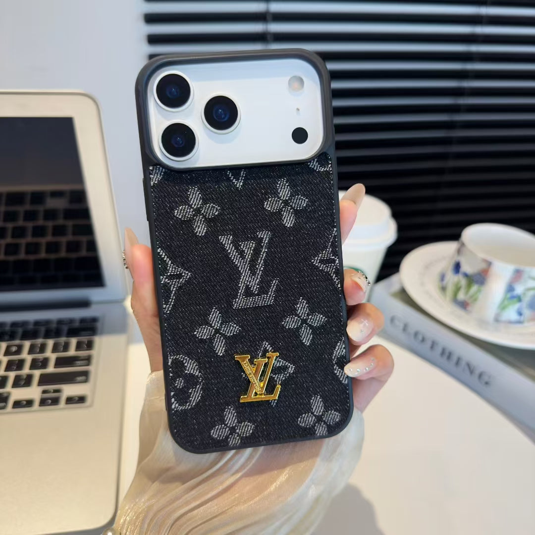 Louis Vuitton-inspired monogram iPhone 17 case with contrast camera surround