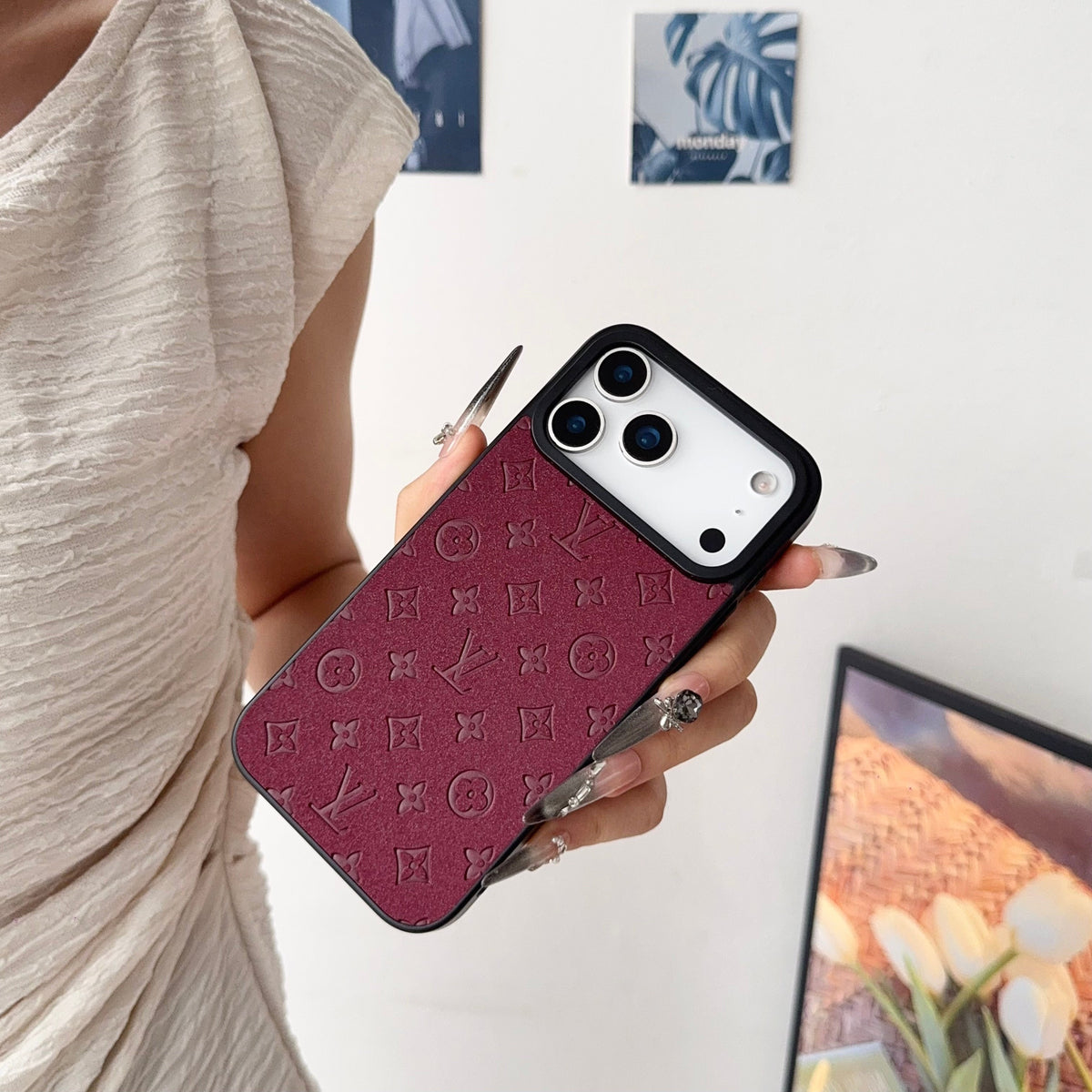 Louis Vuitton-inspired embossed monogram case for iPhone 17 Pro Max