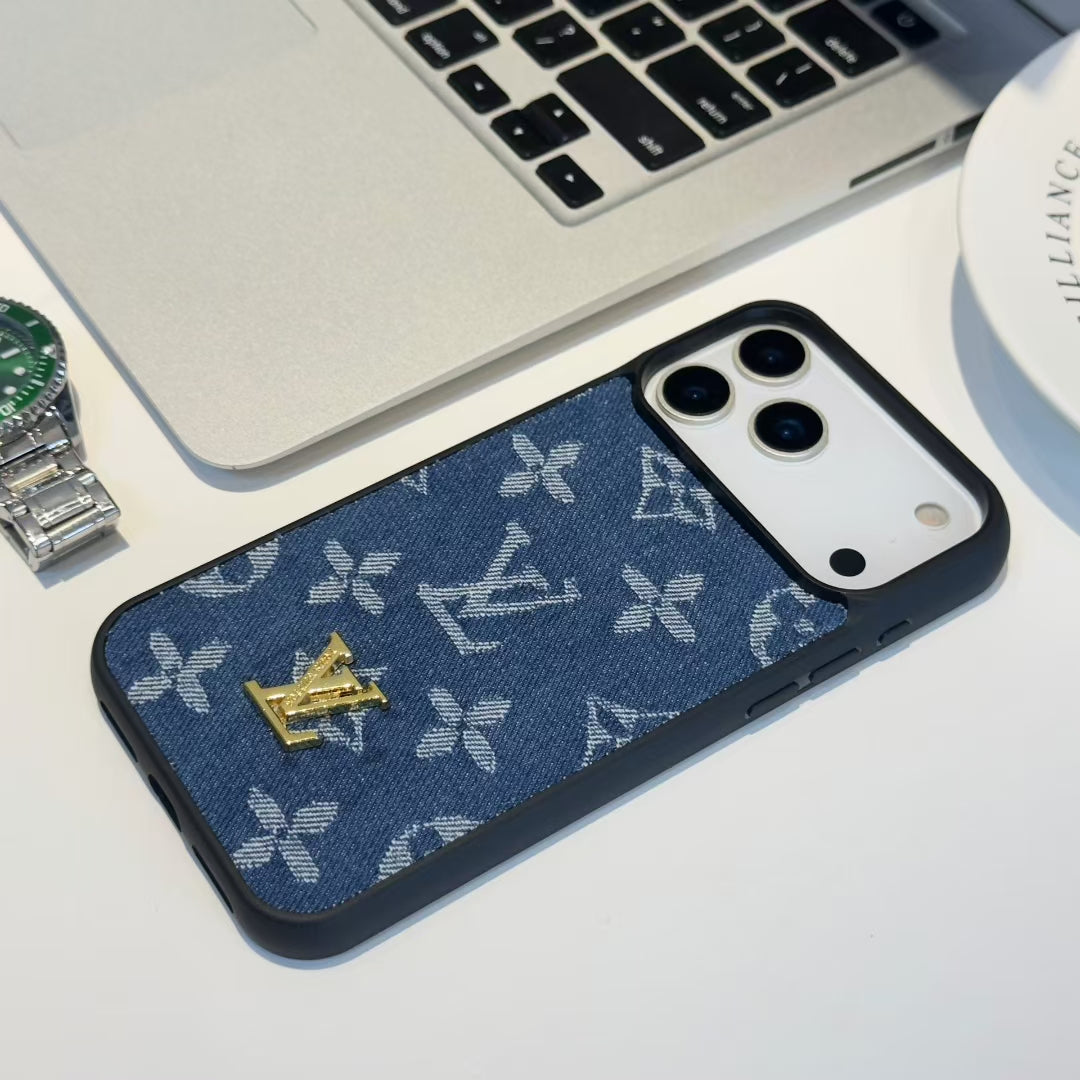 Louis Vuitton-inspired monogram iPhone 17 case with contrast camera surround