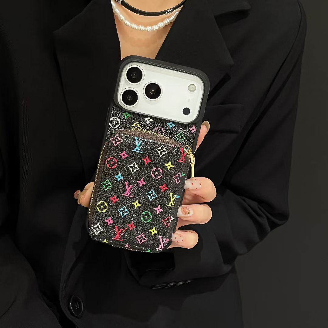 Louis Vuitton-inspired monogram iPhone 17 case with wallet holder